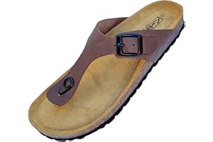 GONKOS®, Sandalias de Piel, Plantilla Anatomica de Corcho, Piel Autentica, Corcho Natural, Hebilla Ajustable, Sandalias de Dedo Unisex, Suela Antideslizante EVA, Calzado de Calidad Hecho en España