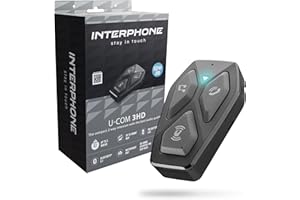 INTERPHONE U-COM 3HD Singolo, Interfono moto di gruppo per 4 utenti fino a 500mt, Interfono casco Bluetooth 5.1 con auricolari HD 40mm per musica, chiamate e GPS, Autonomia 10h e impermeabile IP67