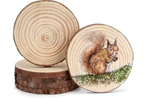 ‎ANGOONI Angooni 6 Stück Natürliche Holzscheiben, 12-13 cm Runde Holzscheiben zum Basteln, Baumscheibe mit Rinde für Kunst Holzscheiben, DIY Handwerk, Weihnachtsschmuck