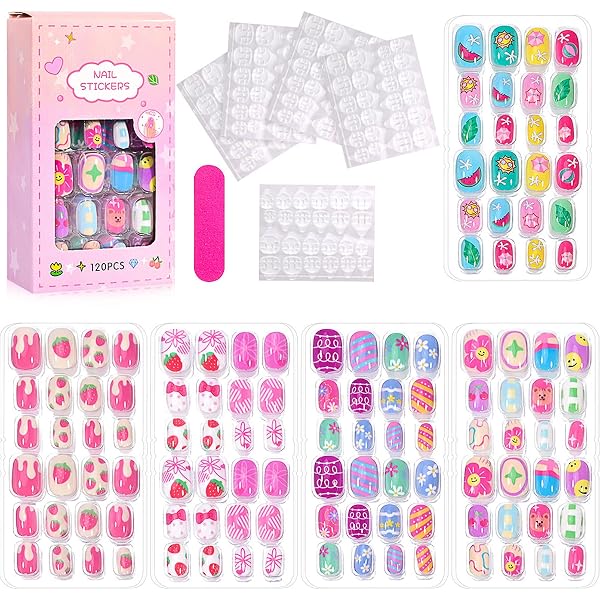 Kinder-Press-on-Nägel – 24 Stück, Lila Blumen-Design, Kurze Künstliche Nägel Für Mädchen, Aus ABS-Material