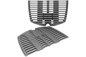 VNIERXFUL 7644 - Parrilla de hierro fundido para Weber Q100, Q1000, Q1200, Q1400 Series, 32 x 21,6 cm, para barbacoa Weber 644/7582, juego de 2 unidades, con cepillo para barbacoa (7644-2 unidades)
