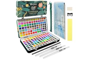 Artecho Aquarellfarben Set 168 Farben in Tragbarer Box, Mit Pinsel und Aquarellpapier, Aquarell für Reisen, Wasserfarben für Künstler und Hobbymaler