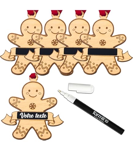 Décoration Bois Pain D'épices Boule De Noël Personnalisable Pain D'épices Ernestine - Bois - Feutre Inclus - Décoration Familiale Unique Décoration Sapin Artisanale