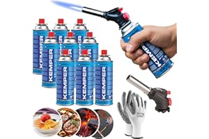 HYTAMA TOOLS KEMPER - Chalumeau à gaz Multi-usages Soudure Brasage Cuisine + 9 Cartouche de gaz butane 227gr + Gants gratuits