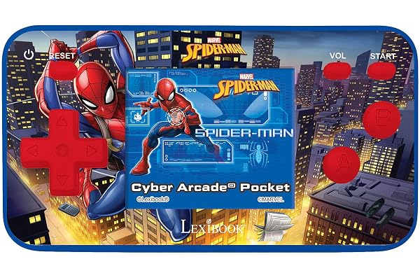 Lexibook, Spider-Man, Console de Jeux Portable Cyber Arcade Pocket, 150 Jeux, écran LCD, à Piles, Rouge/Bleu, JL1895SP