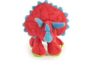 goDog Dinos Frills Squeaky Plush Dog Toy, Chew Guard Technology - Red, Large