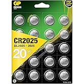 GP Batteries CR2025 2025 Size Lithium Button Battery, 3 Volt, 20-Piece Card, Gray