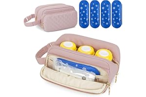 Damero Bolsa Enfriadora de Leche Materna y Biberones Con 4 Bolsas de Hielo, Para Viaje de Madres Lactantes, Rosa