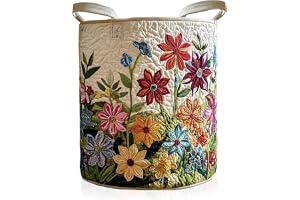 Vikbar tvättkorg i tyg, blommig quiltad förvaringskorg med handtag