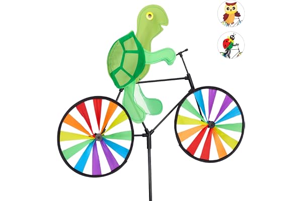 Relaxdays Moulin, Carillon à Vent à Planter, Vélo Jouet Enfant Jardin Balcon extérieur, 85 cm, Tortue, Vert