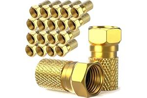 SATSHOP-FT Connettore F 7mm avvitabile | 20 pezzi Connettori placcati oro | guarnizione in gomma | dado largo | per cavo antenna coassiale | cavo SAT coassiale | Antenna Tv Satellitare | LNB satellitari