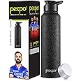 PEXPO Chromo Pro 1000 ISI Certified Stainless Steel Sports/Fridge Water Bottle With Sipper & Steel Cap, 950ml, Black | BPA Free | For Office, Gym, School, Yoga, Trekking, Adults & Kids | RCB Edition