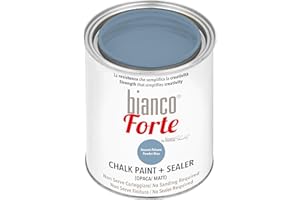 BIANCO SHABBY Bianco Forte - Azzurro Polvere - (1L) Vernice a Gesso con Finitura/Protettivo 2-in-1: Chalk Paint Super Resistente per Mobili, Pareti e Porte – Asciugatura Rapida, Interni/Esterni, Opaca