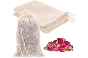 Piriuuo 20 Stück Gewürzsäckchen, Gewürzbeutel zum Mitkochen Teebeutel aus Baumwolle Umweltfreundlich und Wiederverwendbar Musselinbeutel mit Kordelzug für Tee, Kaffee, Filter, Gewürze(10 x 15 cm)