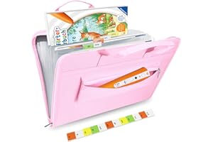Annmore Tasche für Tiptoi Stift, und für 1-5 Tiptoi Bücher, Rosa Transporttasche für TipToi Starterset mit Tiptoi Stift, Tiptoi Kabel, Batteriefach und Tiptoi Puzzle, Geschenk für Mädchen