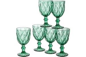 Baroni Home Lot de 6 verres en diamant en verre décorés avec finitions en forme de losange en relief de 27 cl - Lavables au lave-vaisselle - 8 x 8 x 15 cm - Vert