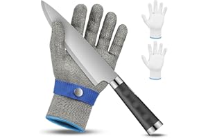 flintronic Guanti Antitaglio, Guanto Anti-Taglio Inossidabile, Guanti da Lavoro Alimentari Livello 9, Macellaio Guanti da Lavoro, per Taglio di Carne, Ostriche, Intaglio, Con 2 Guanti Nylon (M)