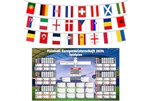 CoolChange Fußball EM 2024 Deko Set mit Spielplan & Flaggen Girlande | Matchplan & Fahnenkette zur Europameisterschaft