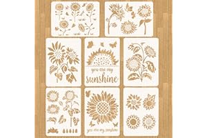 VETPW 8 Pcs Girasole Riutilizzabile Pittura Stencil, Plastica Disegno Fiori Pittura Stencil DIY Pittura Template Stencil per Scrapbooking, Decorazione Pareti, Creazioni Artigianali Fai Da Te, 21x29 CM