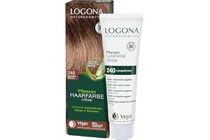 LOGONA Naturkosmetik växt hårfärg kräm 240 nougatbrun, brun naturlig hårfärg med henna, brun ton färgkräm, färgning för mörkt