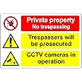 Private property no trespassing, trespassers will be prosecuted cctv cameras in operation Safety sign - 3mm Aluminium sign (300mm x 200mm)