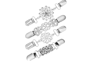 GEJOY 4 Pieces Vintage Sweater Shawl Clip Dresses Cardigan Collar Clip Flower Patterns Clip for Women Girls, 4 Styles