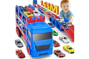 maysida Transport Truck Spielzeugautos für Jungen 3, 4, 5, 6 Jahren, 165cm&Faltbare Rennbahn Truck mit 10 Autos Spielzeug-4 Rückziehautos&6 Rennautos, Transporter Spielzeug-Kinder Geschenke für jungen
