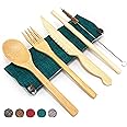 Jungle Culture® Portable Bamboo Cutlery Set | Zero Waste Reusable Wooden Cutlery | Knife, Fork, Spoon, Straw, Brush & Storage