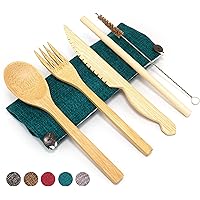 Jungle Culture® Portable Bamboo Cutlery Set | Zero Waste Reusable Wooden Cutlery | Knife, Fork, Spoon, Straw, Brush & Storage