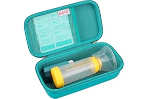 BOVKE Asthma inhalator étui de voyage rigide, espaceur d'inhalateur pour enfants et adultes, masque, support d'inhalateur asthme sac de transport avec sac à médicaments et autres accessoires,Turquoise