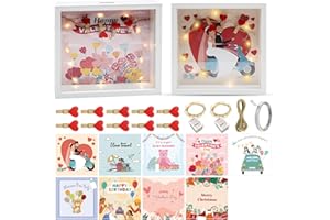 QIGEEKU 9 in 1 3D Bilderrahmen zum Befüllen, Spardose Personalisiert, Tiefer Rahmen 22 x 22 cm Holz, Objektrahmen mit Licht und Plexiglas, für Hochzeit Taufen Reisen Geburtstag, Geldgeschenk Hochzeit