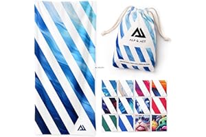 ALP & ACT Strandtuch XXL 200x90 cm - 100% recycelte Mikrofaser - EXTRA LEICHT & schnelltrocknend - großes Microfaser Handtuch für Urlaub & Strand - Badetuch inkl. Baumwollbeutel - blau