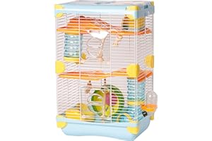 SMELL & SMILE Jaula para Hámster Roborowski Jaula para Hámster 27.7 * 20.5 * 42.5cm jaulas Hámster 2 Pisos con Rueda Bebedero comedero (Azul)