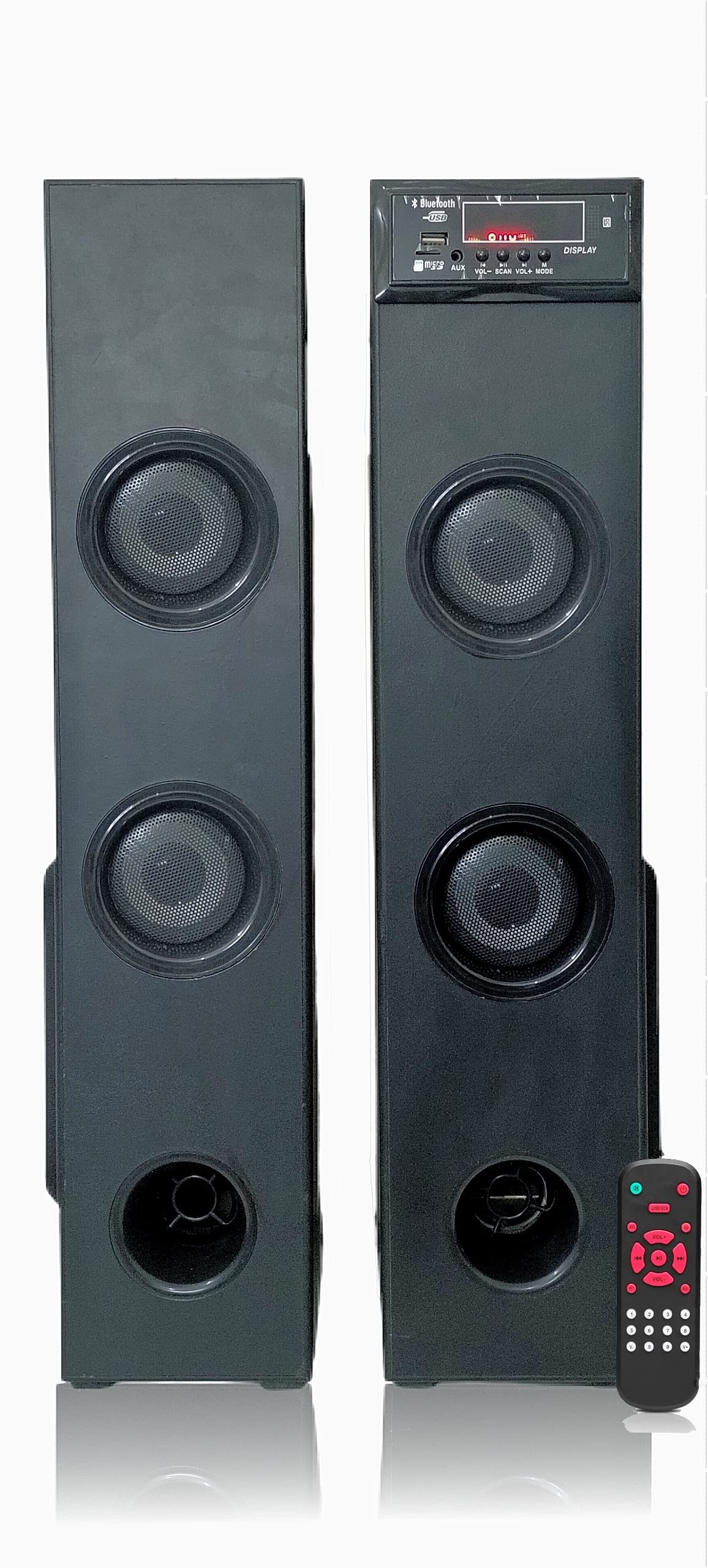 MintronicsÂ® 85W MI-980 Buzz Booster Bluetooth Double Home DJ Tower Speaker aux/fm/USB with Remote supportable (Black)