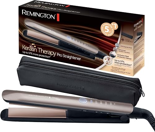 Remington Plancha Pelo pantalla digital, 160-230 °C, sensor protección contra el calor para reducir el daño capilar Keratin T