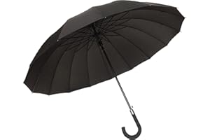 SMATI Parapluie homme long noir automatique - Solide - 16 baleines fibre - Anti-vent XXL