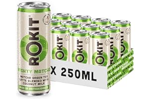 Rokit - Mighty Matcha Green Tea Latte with Coconut Milk, Vegan Friendly Formula, Dairy-Free, Ready to Drink, 12 x 250ml Can