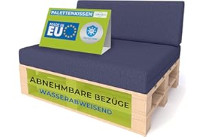 ‎PILLOWS24 Pillows24 - Palettenkissen 2-teiliges Set | Palettenauflage für Palettensofa | Rückenkissen & Sitzkissen für Europaletten | Palettenmöbel für Indoor & Outdoor mit UV-beständig | Made in EU | Blau