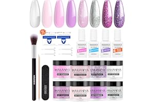 Wakaniya 8 Color Clear Pink Glitter Dipping Powder Nail Set - Starter Kit with Base Top Coat, Activator, Brush Saver - Dip Manicure Kit for Beginner DIY Home/Salon Nail Art System