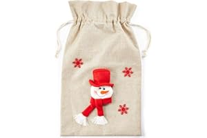HEITMANN DECO Nikolaussack - Weihnachts-Jutesack, Stoff-Geschenksack, Geschenkbeutel Natur und rot - 3D Schneemann, 69,5x50cm