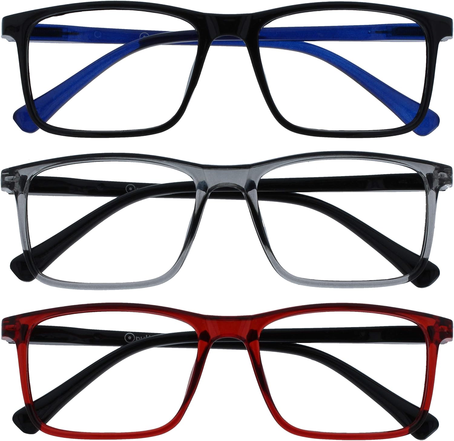 OPULIZE INK Gafas de Lectura - Pack de 3 - Montura Rectangular Grande - Negro Gris Rojo - Hombre Mujer - Bisagras de Muelle - RRR4-17Z - +2.00