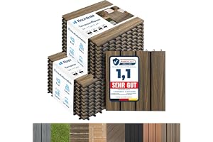 Floordirekt WPC-plattor 30 x 30 cm, 2 m² = 22 terrassplattor, klickplattor, balkongplattor i träutseende – golvbeläggning för balkong och terrass – väderbeständig med dräneringsfunktion