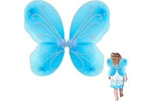 Nenjindz Ali da Fata Donna Bambina Costume Halloween, 1 Pezzi Ali Farfalla Ali da Angelo Blu Accessori Carnevale per Natale Feste（43 * 35cm）