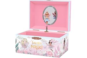 GIGGLE & HONEY Portagioie Carillon per Bambine - Scatola Musicale per Bambini con Fata che Gira e Specchio, Regali di Compleanno per Bambine, Scatole Portagioie per Bambini da 3 a 10 anni. 15,2 x 11,8 x 8,9 cm
