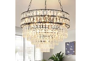 Seenvlog Moderne Luxus Kristall Pendelleuchte, schwarzer Kristall Kronleuchter, 5-Tier Raindrop Kronleuchter Leuchte Flush Mount Deckenleuchte für Esszimmer, Φ55cm