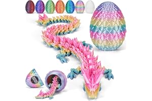 Merrwon 3D Printed Dragon Egg with Dragon (28.5cm) Inside, 3D Printed Articulated Crystal Animals Fidget Toys and Decoration, for Kids (Rainbow Color)