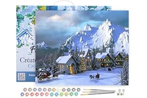 Figured'Art Dipingere con i Numeri con Telaio - Paint by Numbers Natale nelle Alpi, Passatempo per Adulti, Kit Completo, Hobby Creativi - Quadri fai da te 40x50cm Tela Già Incorniciata