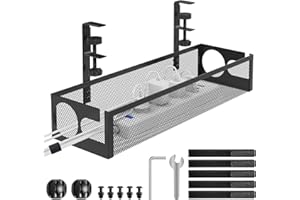 REFLYING RERLYING Bandeja de Gestión de Cables Debajo del Escritorio sin Perforación, sin Daños en el Escritorio, Bandeja de Cables con Abrazadera, Canalizaciones de Cables Debajo del Escritorio, Negro