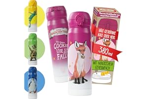 AWAVE Die Schule der Magischen Tiere Edelstahl Trinkflasche Kinder 380 ml Beerenrot Rabbat Wasserflasche Kohlensäure geeignet Auslaufsicher Thermosflasche