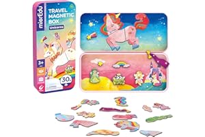 mierEdu Magnetic Dress Up, Dress-Up Dolls Playset, Pretend Play Magnetic Case, Travel Tin Magnetic Dress Up, 30+ Pieces Puzzles for Ages 3-5, Plane Games for Girls Boys Kids, Birthday Gift - Unicorns